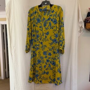 CAbi Yellow and Blue Floral Long Sleeve Dress